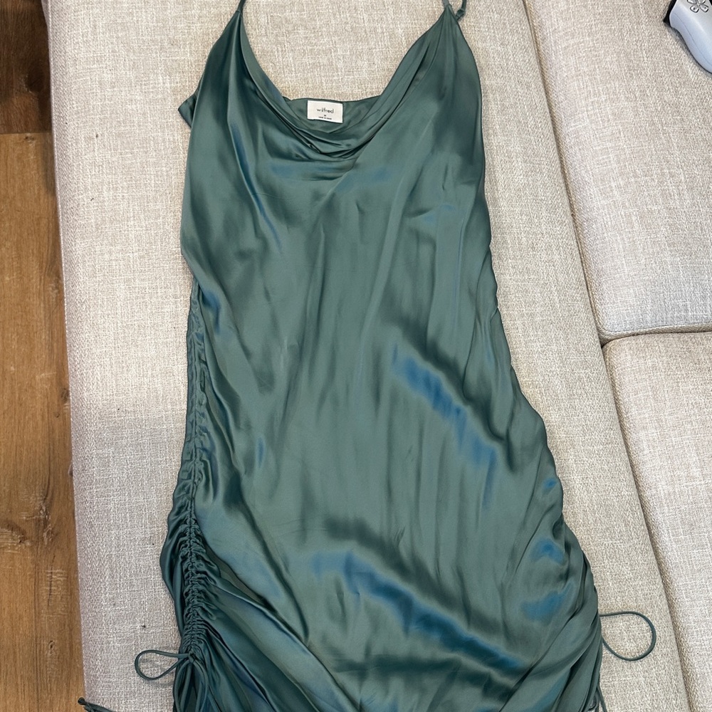 Aritzia Cowl Neck Elegant Green Satin Dress